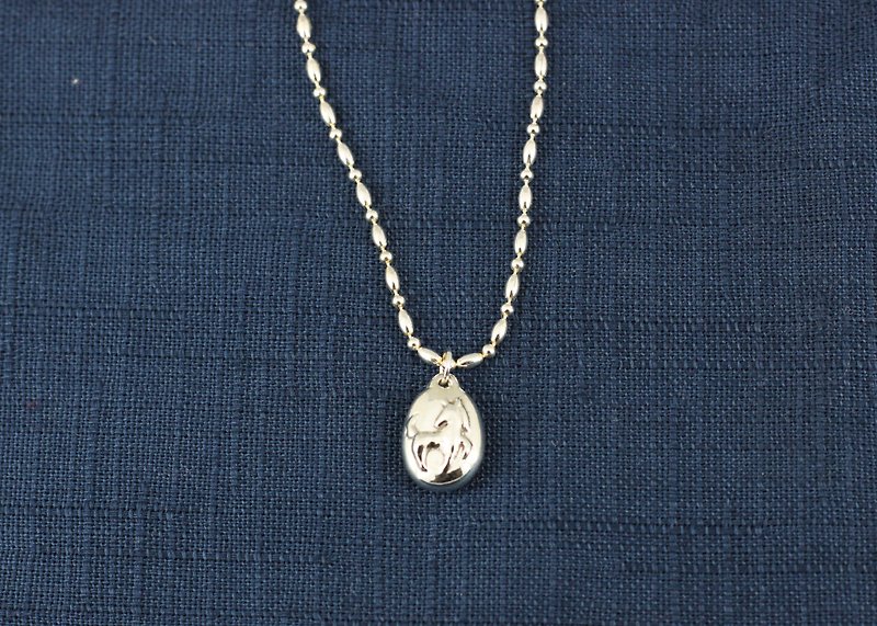 s925 Sterling Silver Necklace-Solid Egg Shaped Zodiac-Horse / Sheep / Dog Chinese Zodiac - สร้อยคอ - เงินแท้ สีเงิน