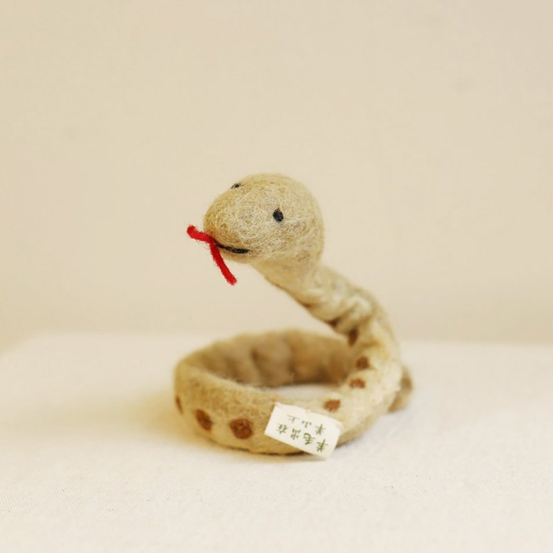 Wool Felt Golden Python Finger Puppet Keychain - Items for Display - Wool Gold