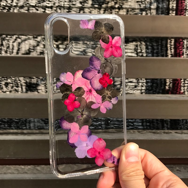 iPhone X ケース 本物のお花使用 スマホケース 青 押し花 021 - スマホケース - 寄せ植え・花 パープル