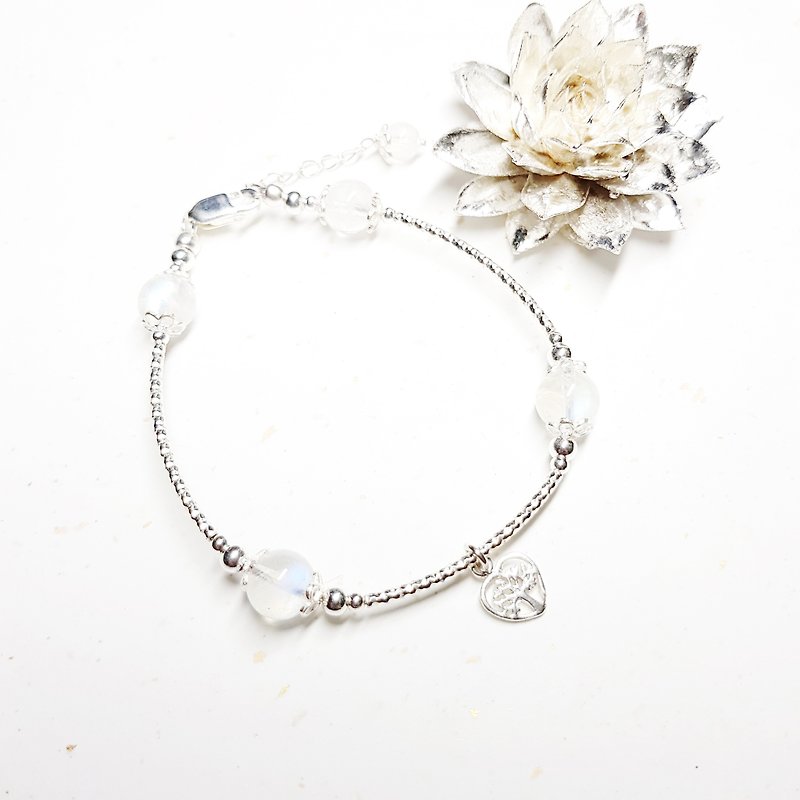 Love Tree Series ~ Moon Stone Sterling Silver Bracelet Moon Stone - Bracelets - Gemstone White