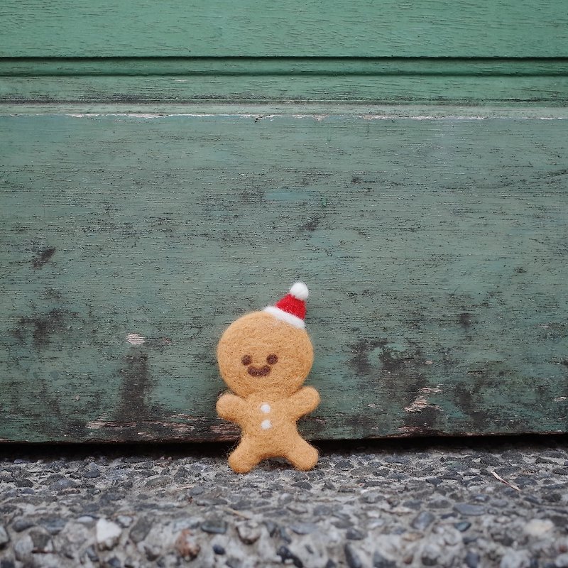 【Q-cute】Festival Series-Christmas-Gingerbread Man-Brooch/Brooch - เข็มกลัด/พิน - ขนแกะ สีกากี