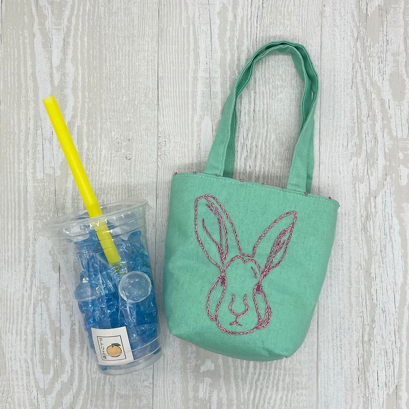 cafe bag rabbit - กระเป๋าถือ - ผ้าฝ้าย/ผ้าลินิน สีเขียว