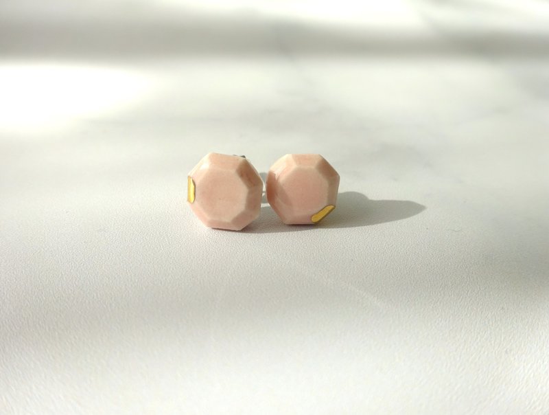 kotsubu Ceramic Earrings Octagonal Pink - Earrings & Clip-ons - Pottery Pink