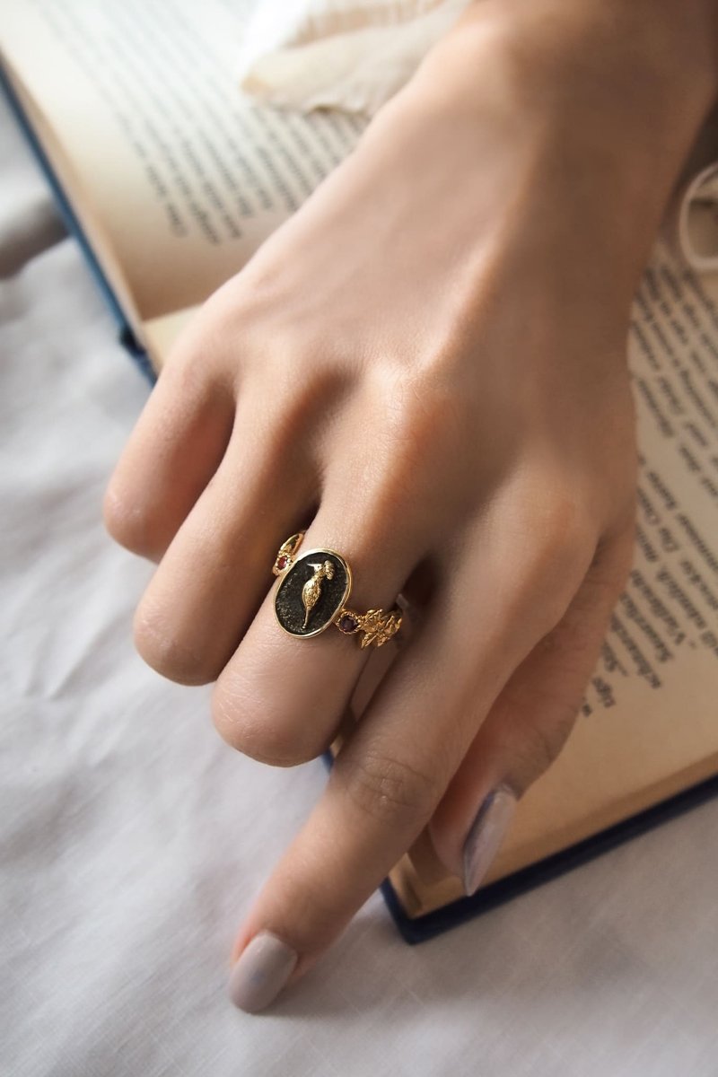 Antique Hoopoe Ring, Bird Ring, Sterling Silver Ring. - 戒指 - 純銀 金色