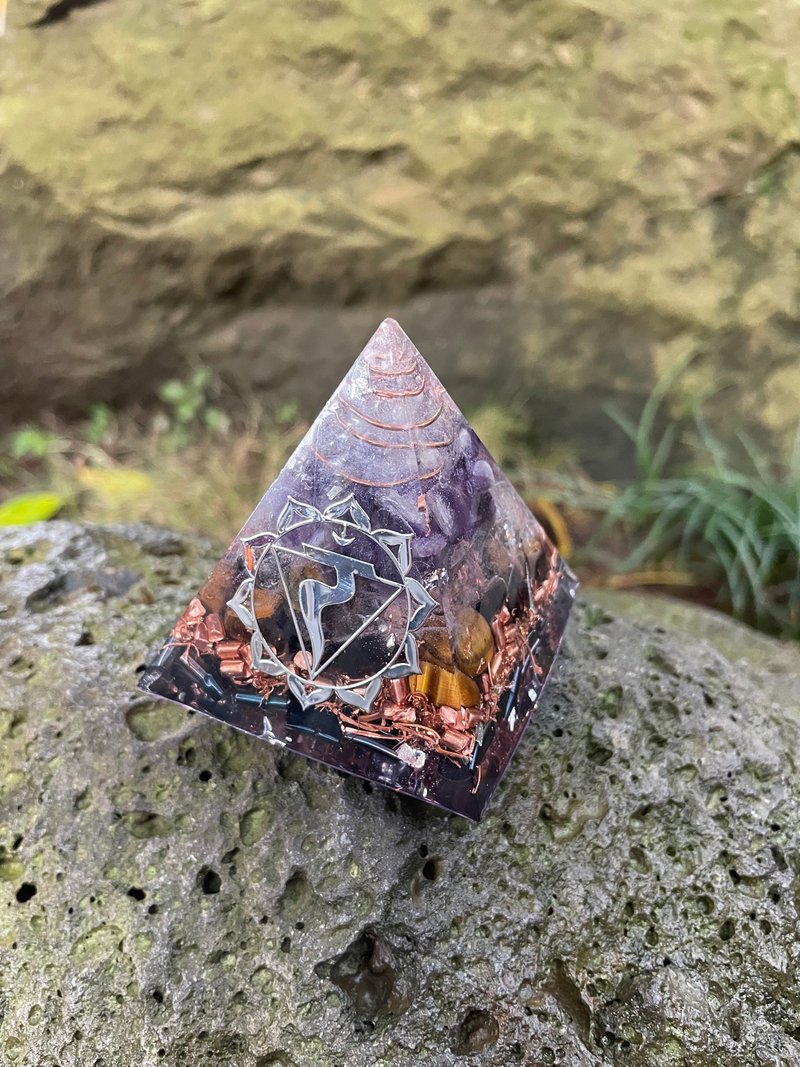 (茶晶+虎眼+紫水晶)奧根塔/奧根能量塔/奧鋼塔/6CM/Orgonite - 擺飾/家飾品 - 樹脂 