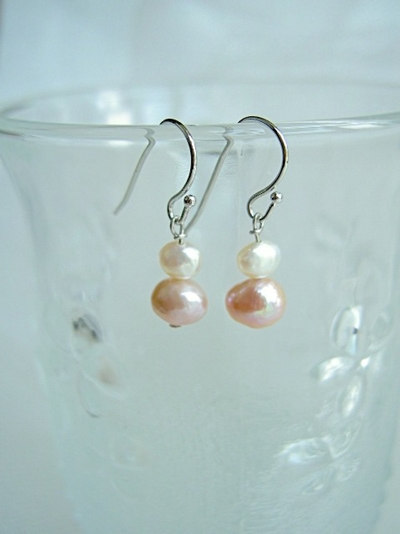 Two-color pearl earrings - Earrings & Clip-ons - Gemstone Pink