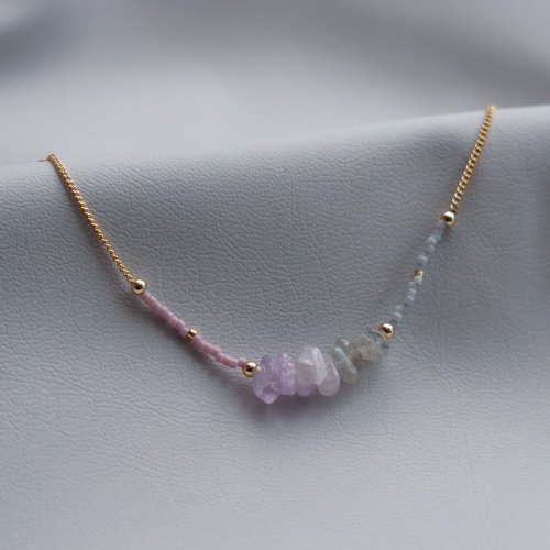 Vigor Handcrafts 【粉晶、薰衣草石、拉長石】天然碎石水晶手鏈