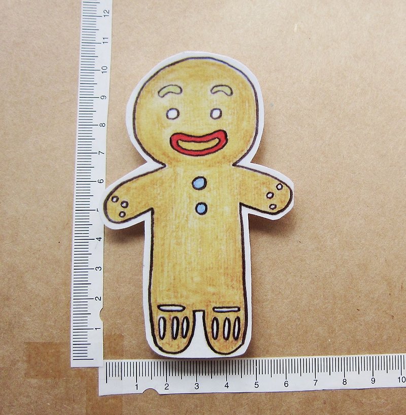 Hand drawn illustration style completely waterproof sticker gingerbread man Christmas - สติกเกอร์ - วัสดุกันนำ้ สีนำ้ตาล