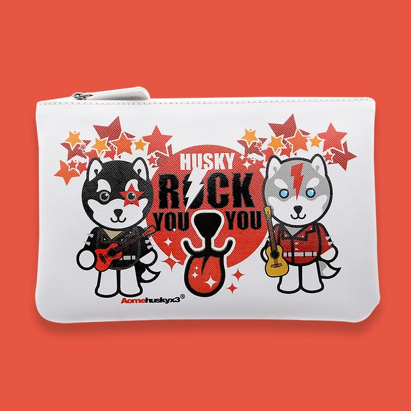 Husky x 3 Design. Zip Pouch. Bags. Pencil bags .Hand bags - กระเป๋าเครื่องสำอาง - หนังเทียม ขาว