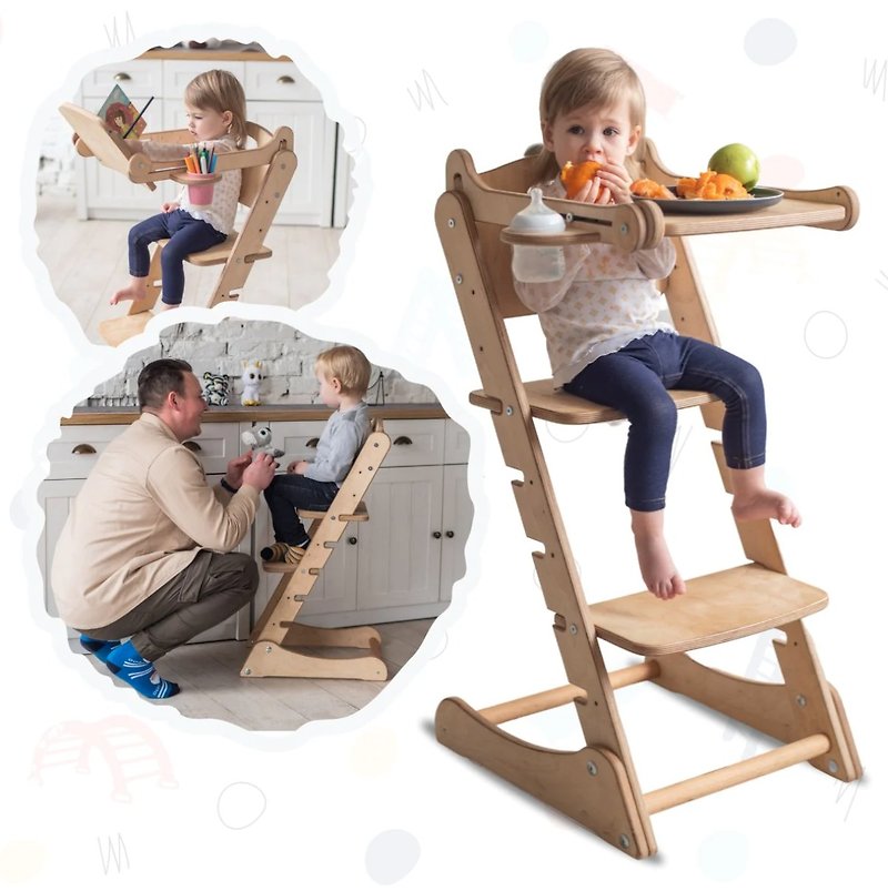 幼児用就学前成長椅子 – 1-7歳の子供用キッチンヘルパー/タワー - キッズ家具 - 木製 ブラウン