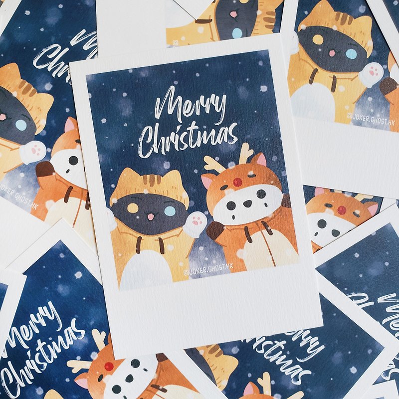 Christmas card | meow ghost - การ์ด/โปสการ์ด - กระดาษ สีน้ำเงิน