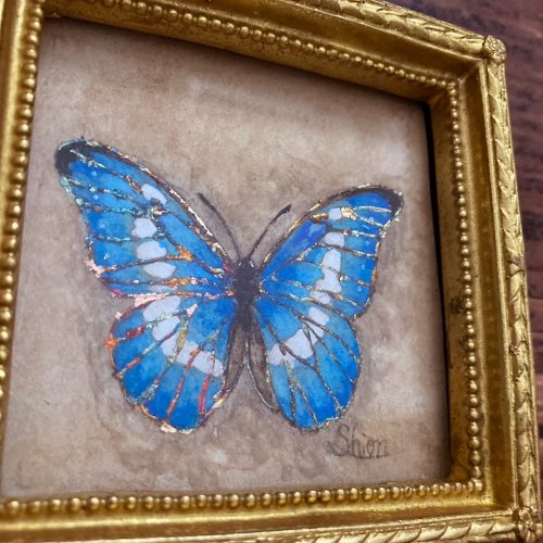 額縁入り 蝶 絵画 小さなモルフォ蝶の絵, Morpho rhetenor helena,額縁付き,原画