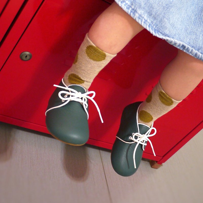 Derby (Piping Style) Flat Children's Shoes with Cheerful Green Shoes - Mary Jane Shoes & Ballet Shoes - Genuine Leather Green