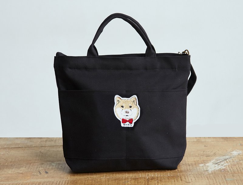 La Grande Coco  Series  Shiba Inu Canvas Large Tote Bag - Black Color 12oz - Messenger Bags & Sling Bags - Cotton & Hemp 