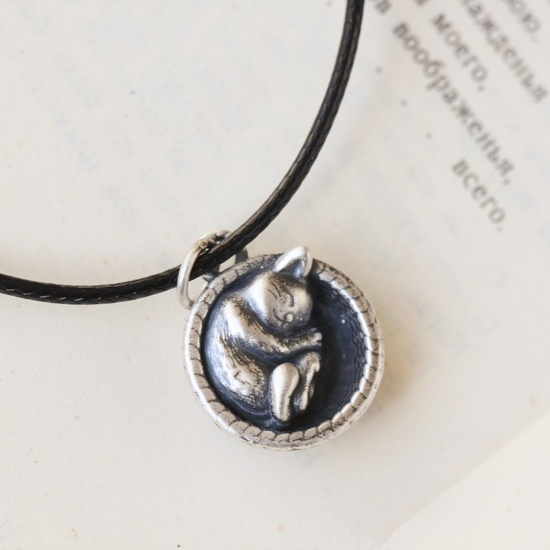 ライ ベッド キャット 925 スターリング シルバー ネックレスは、猫好きの必需品です。パーソナリティ アニマル ハンドメイド ロープ ネックレス 女の子 ギフト - ネックレス - スターリングシルバー シルバー