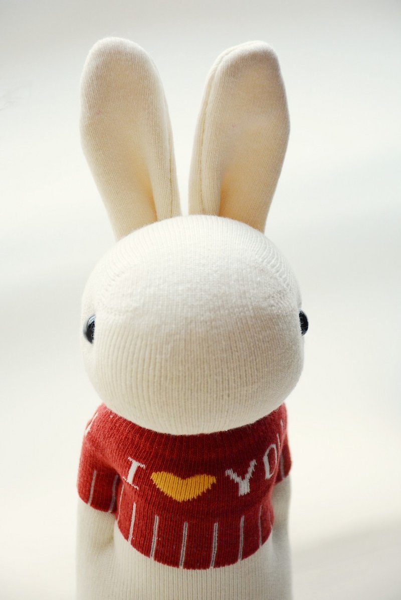 Full-hand stitching natural wind sock doll ~I LOVE YOU red T-shirt multi-meter rabbit - ตุ๊กตา - ผ้าฝ้าย/ผ้าลินิน สีแดง