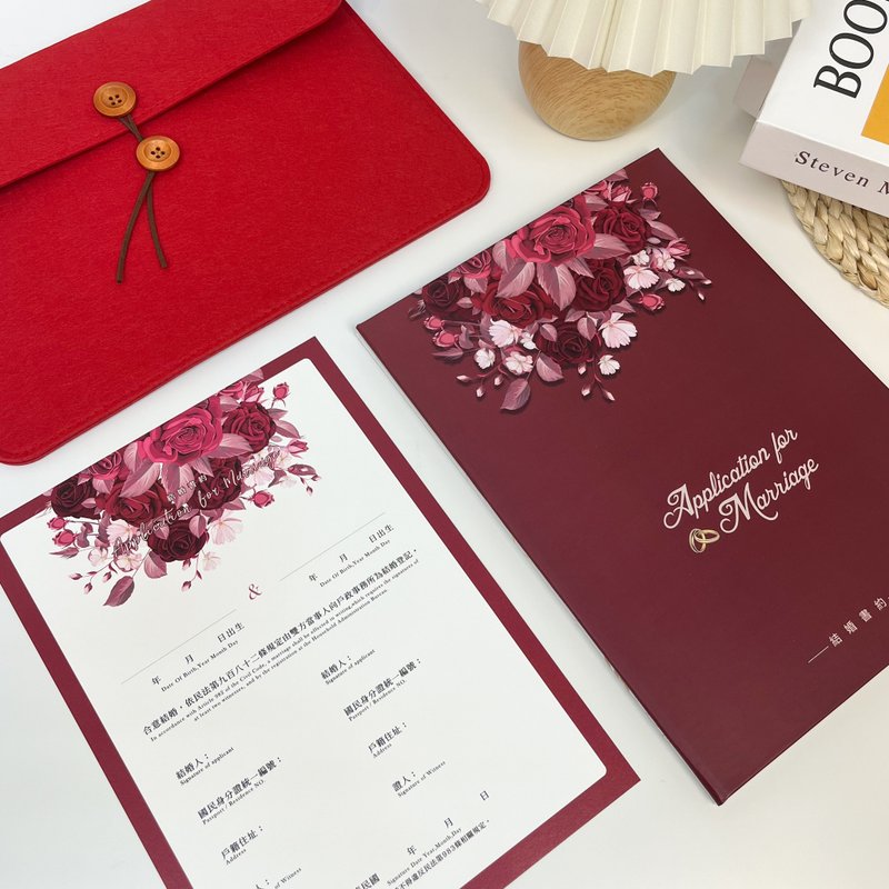 結婚書約毛氈套組_經典紅玫瑰│戶政事務所適用│異性/同性皆有 - 結婚書約 - 紙 紅色