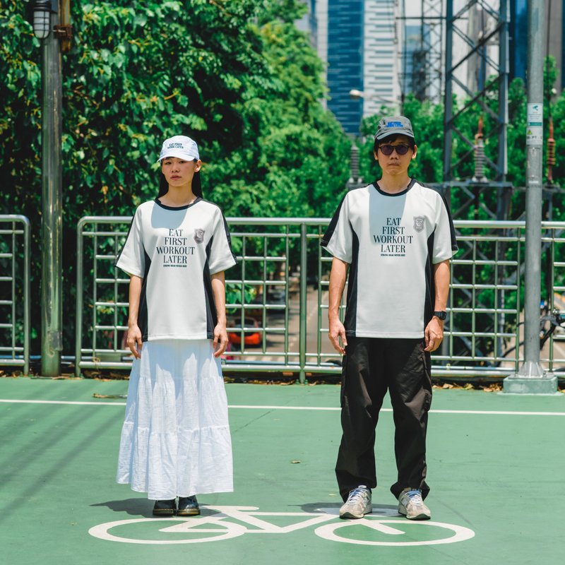 EAT FIRST WORK OUT LATER (White) - Glow in the dark sport shirt - 帽T/大學T - 其他材質 白色