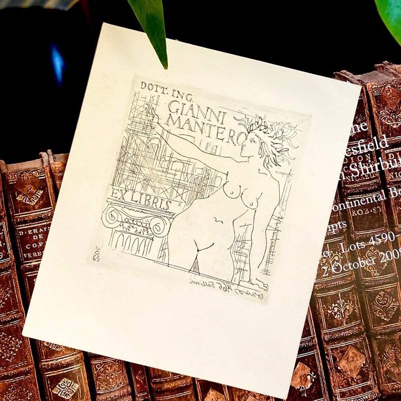 Ex-libris 1965 Evald Okas - 藏書票 - 版畫 - GIANNI MANTERO - 海報/掛畫/掛布 - 紙 白色