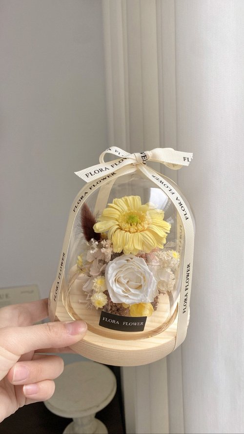 Flora Flower Flora Flower永生花迷你玻璃罩夜燈-夏日青檸黃