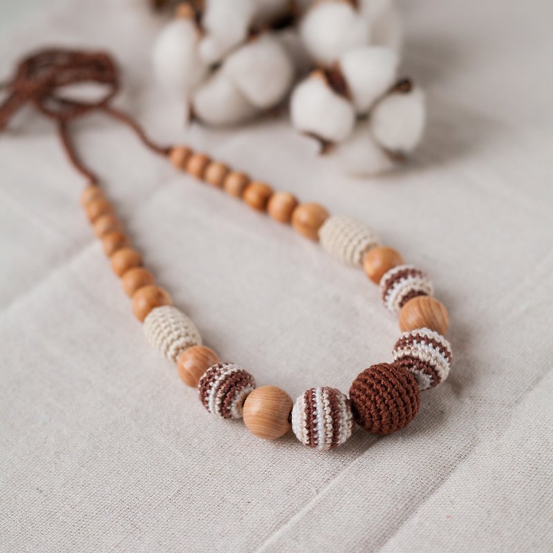 Brown Stripped Wooden Teething Necklace - Modern Jewelry for Breastfeeding Mom - 項鍊 - 木頭 咖啡色