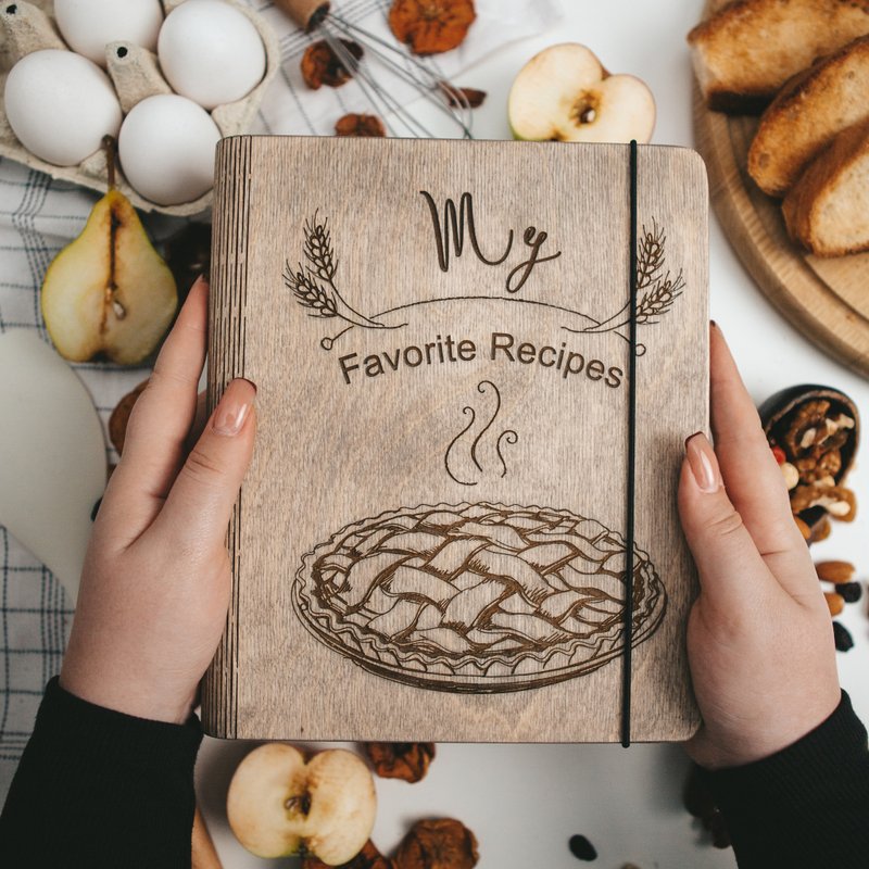 Handmade Recipe Book, Family Cooking Journal, Mom Christmas Gift, Recipe Binder - 筆記本/手帳 - 木頭 咖啡色