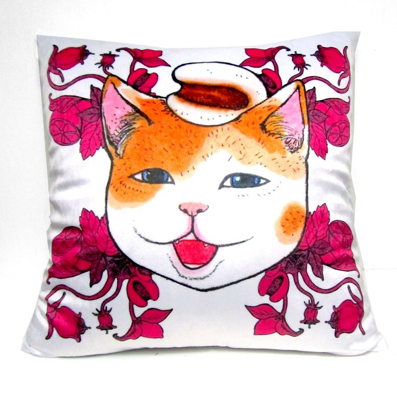 GOOKASO 米白色 薏米貓咪頭像抱枕CUSHION 枕套 枕芯 套裝 可拆洗 - 枕頭/抱枕 - 聚酯纖維 綠色