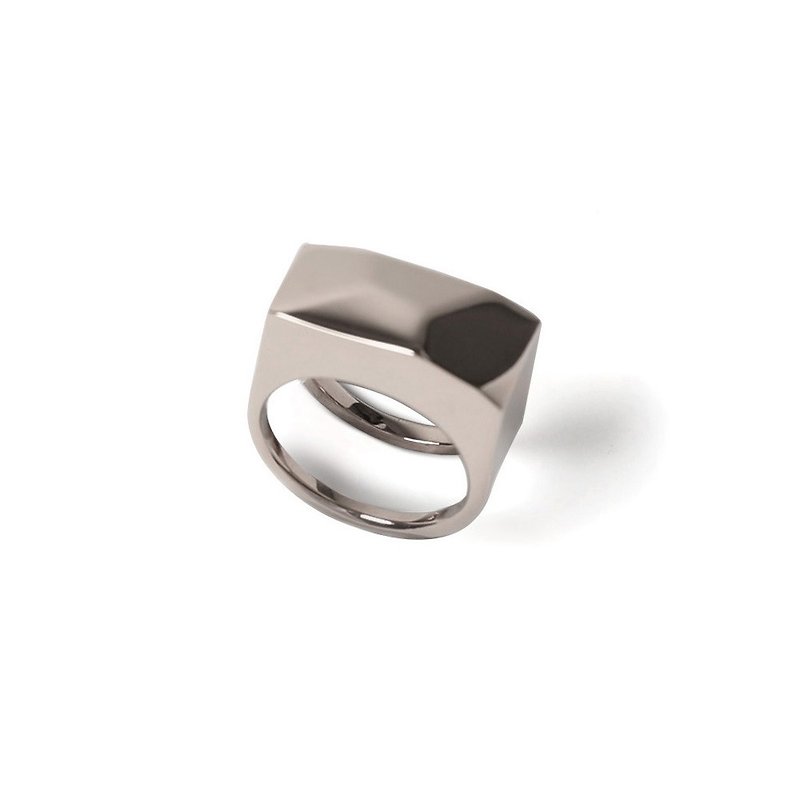 BENT silver square polygon finger - General Rings - Other Metals Gold