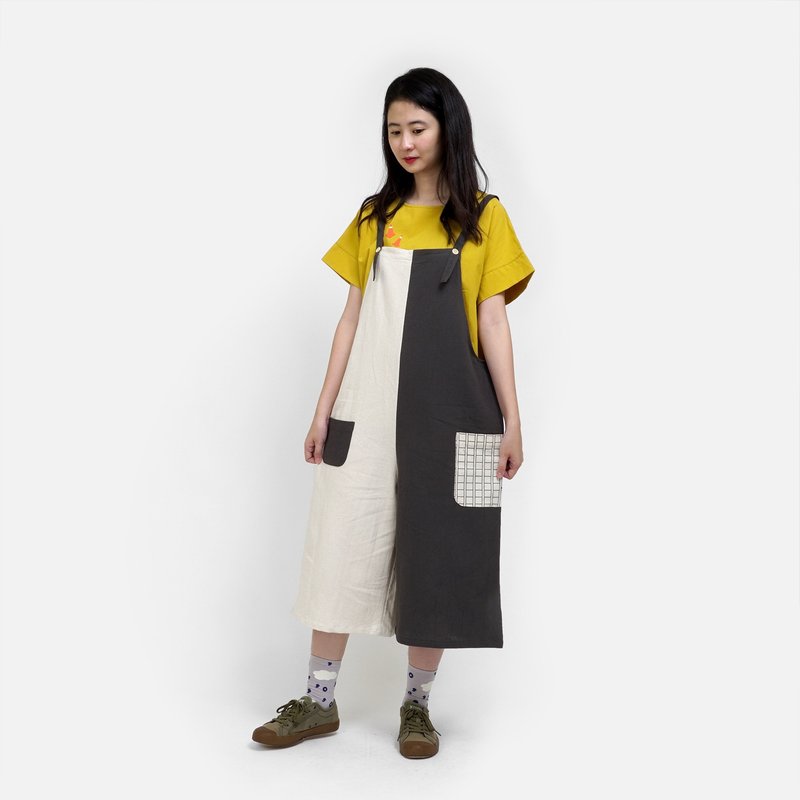 Paper pocket splicing contrasting overalls-2 colors - จัมพ์สูท - ผ้าฝ้าย/ผ้าลินิน สีเทา