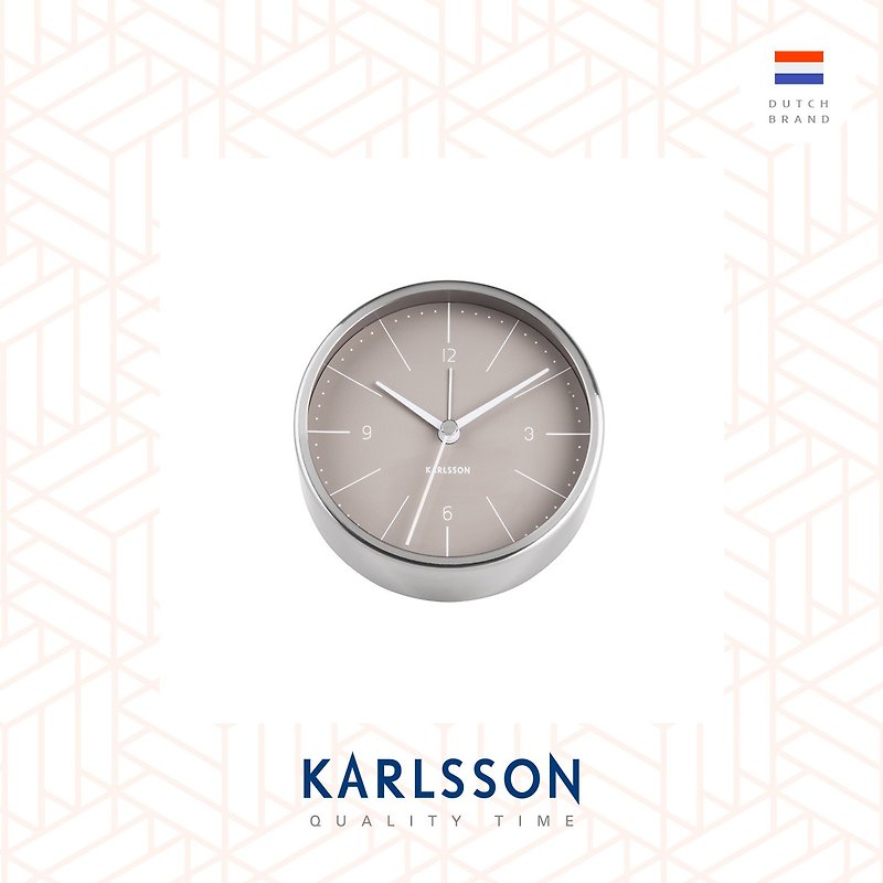 荷蘭Karlsson, Alarm clock Normann brushed steel warm grey - 時鐘/鬧鐘 - 其他金屬 灰色