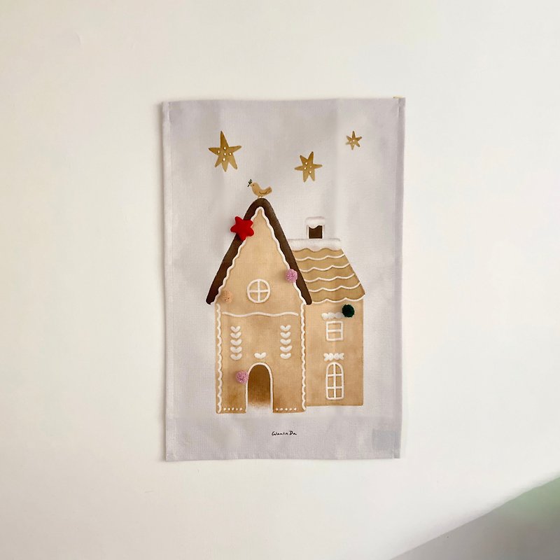 【Wanlin Du】Gingerbread house decoration hanging cloth - Posters - Cotton & Hemp White