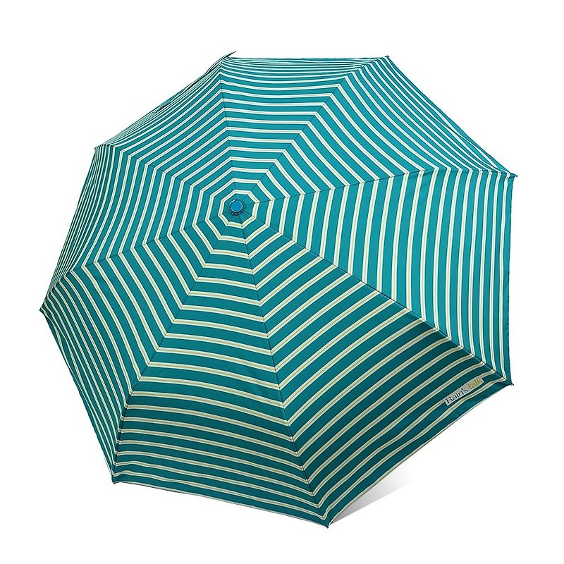 【台灣文創 Rain's talk】抗夏翻玩幾何抗UV三折自動開收傘 藍條紋 - 雨傘/雨衣 - 防水材質 藍色
