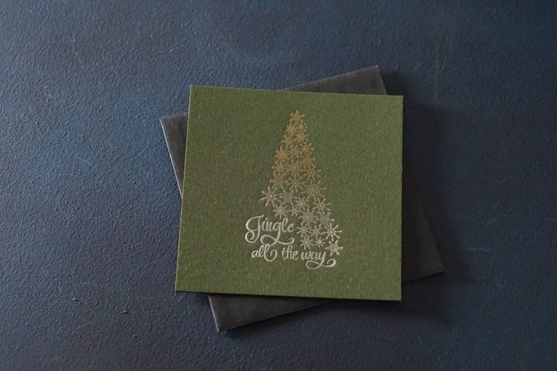 Tree Christmas Card with Envelope Letterpress - การ์ด/โปสการ์ด - กระดาษ สีเขียว