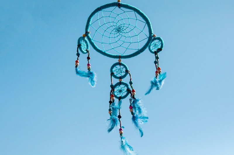 National Wind boho ornaments hand-woven cotton Linen Dreamcatcher Charm dream Cather- blue garden - Items for Display - Cotton & Hemp Blue
