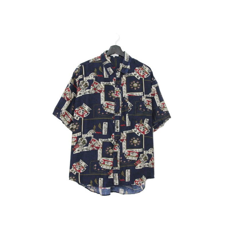 Back to Green- 短袖花襯衫 復古花紋 瓷器 ss-32 vintage shirt - 男襯衫/休閒襯衫 - 絲．絹 
