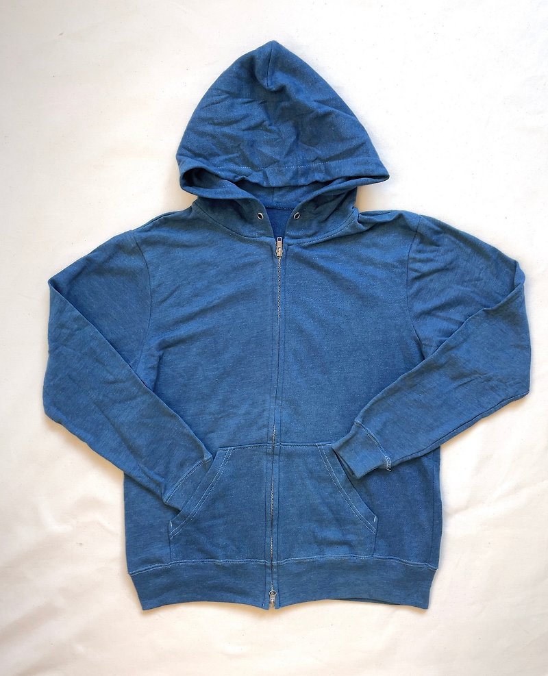 W zip hoodie Indigo dyed Aizome Aizen JAPAN BLUE - Women's Tops - Cotton & Hemp Blue