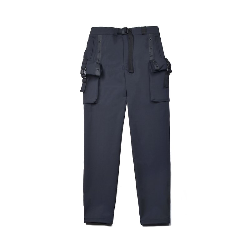 oqLiq - Display in the lost - Functional roll multi-pocket harness pants (black) - กางเกงขายาว - เส้นใยสังเคราะห์ สีดำ