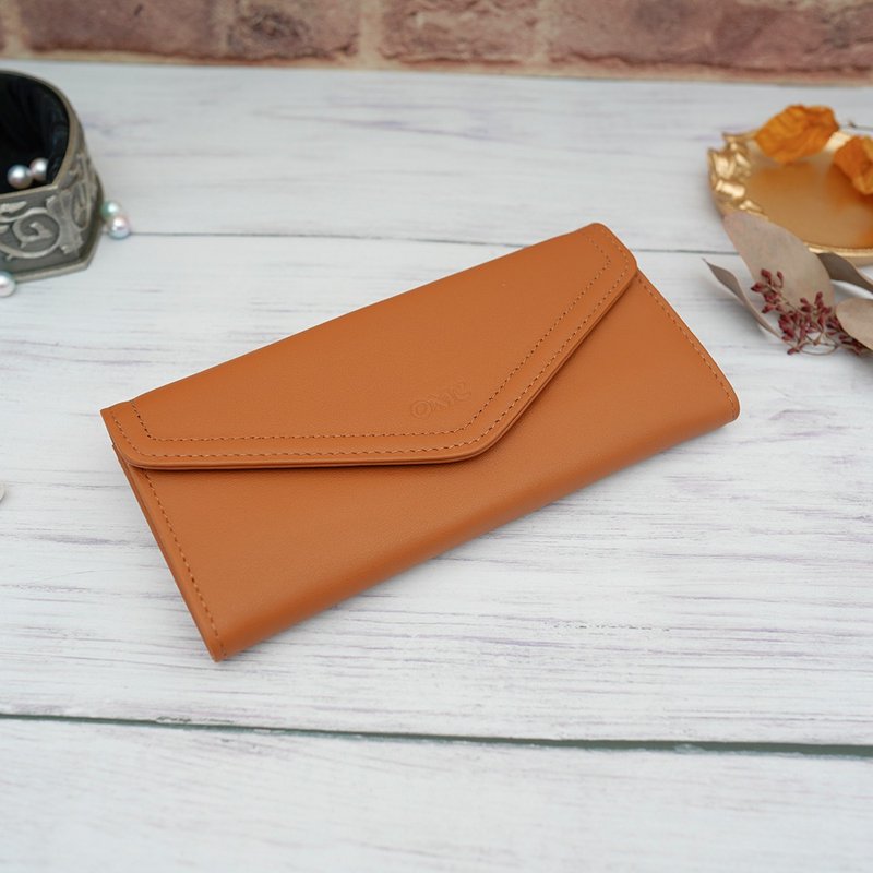 Renaissance Envelope Two-fold Leather Long Clip 4116 (Caramel Color) - Wallets - Genuine Leather 