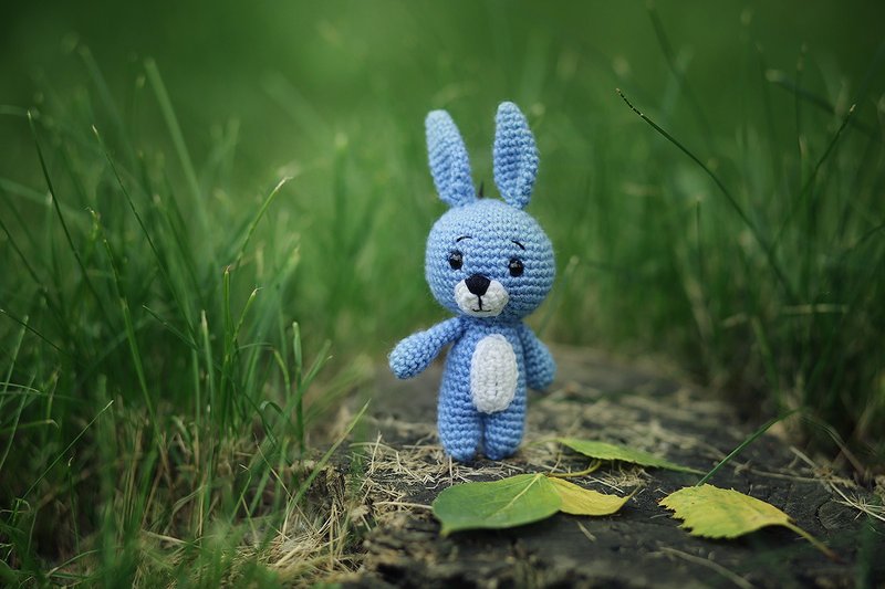 Crochet bunny, Crochet bunny Stuffed toy, bunny toy,  knitted bunny - 寶寶/兒童玩具/玩偶 - 羊毛 藍色