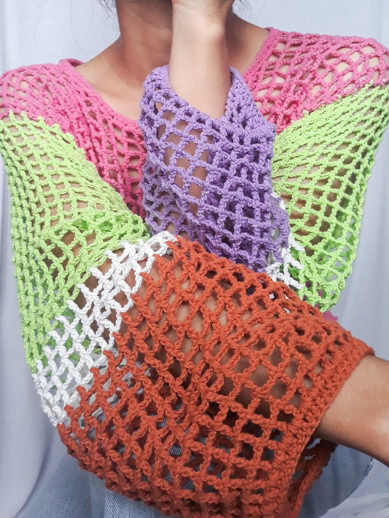 Mue Long Sleeve ,Top ,Crochet ,Net ,Handmade ,海灘配件 - Women's Tops - Other Materials Multicolor