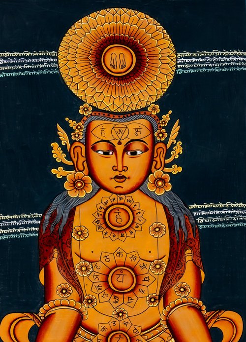 エレガントな七つのチャクラタンカ — チベットアートによる精神