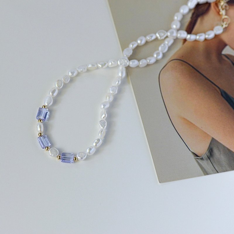 Elegant lavender crystal natural pearl necklace friend birthday gift - Necklaces - Pearl Purple