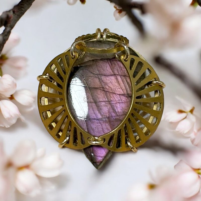 Purple Labradouite Necklace Aura the 8th chakra Spiritual health Xmas gift - สร้อยคอ - โลหะ สีม่วง