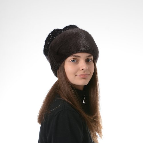 FurStyleUA Women's Mink Beanie Hat With Knitted Base And Fleece Lining And Soft Fur Cap