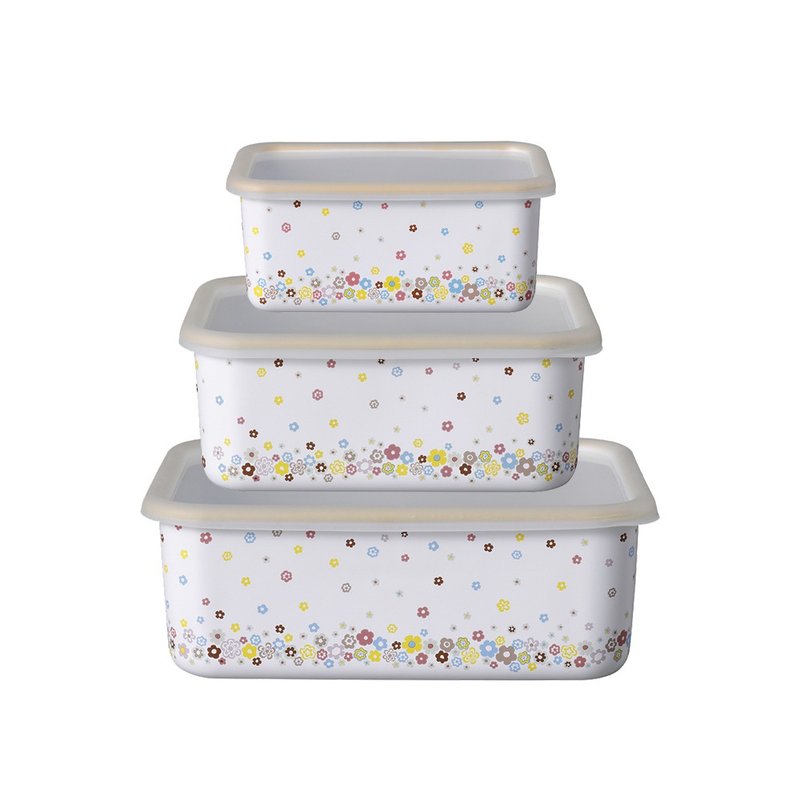 Narumi Taiwan exclusive Portulaca noon flower enamel bakery crisper deep 3-piece set - Lunch Boxes - Enamel White