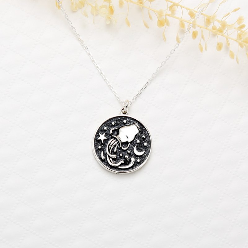 【Angel & Me】Astrology Aquarius s925 sterling silver necklace Birthday gift - สร้อยคอ - เงินแท้ สีเงิน