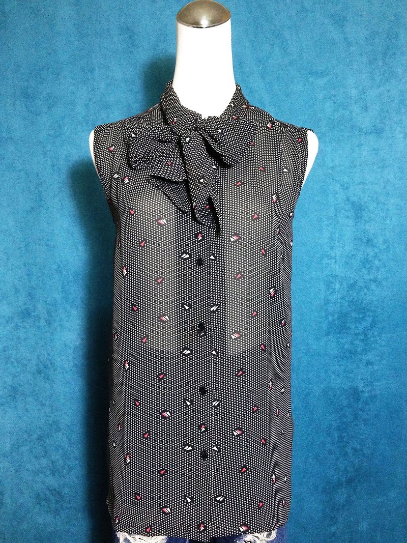 Ping-pong vintage [vintage shirt / tie Nippon totem sleeveless chiffon vintage shirt] abroad back VINTAGE - เสื้อเชิ้ตผู้หญิง - เส้นใยสังเคราะห์ สีดำ