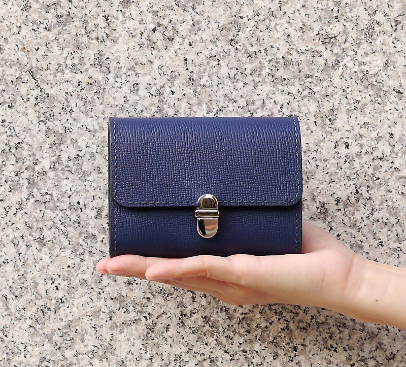 シンプルなブルーのショートオーバルバックルフォルダーオルガン - 財布 - 革 ブルー