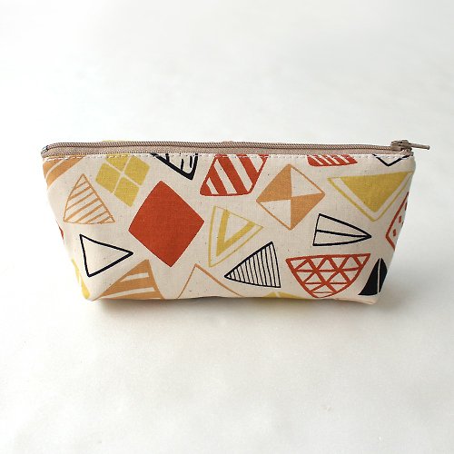 布の自由式 幾何圖案(橘)筆袋(中)/收納袋 鉛筆盒 化妝包