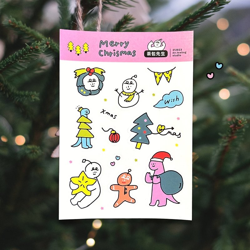 Pink Christmas | Waterproof illustrated stickers | Pocket stickers - สติกเกอร์ - กระดาษ สึชมพู